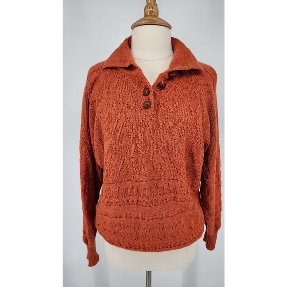 Mondi Sweaters - Vintage Mondi Merino Wool Collared Sweater 42 Pullover Geo Knit Orange Germany